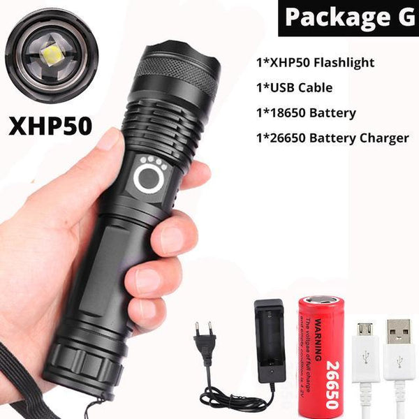 Brightest xhp70.2 High Powerful Rechargeable LED Flashlight