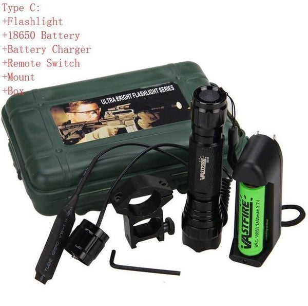 Led Tactical Flashlight+Optional Rechargeable 18650 Battery & Charger