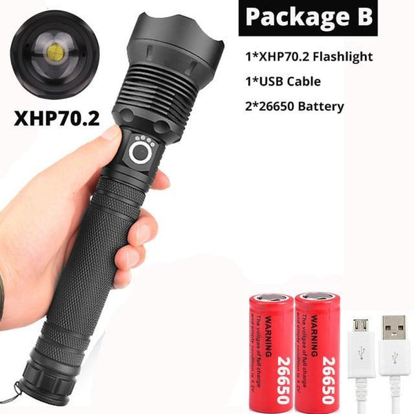 Brightest xhp70.2 High Powerful Rechargeable LED Flashlight