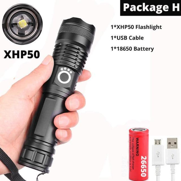 Brightest xhp70.2 High Powerful Rechargeable LED Flashlight