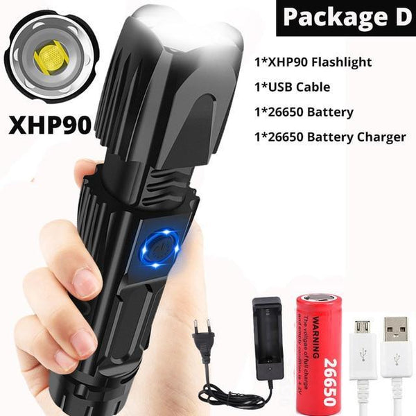 Brightest xhp70.2 High Powerful Rechargeable LED Flashlight