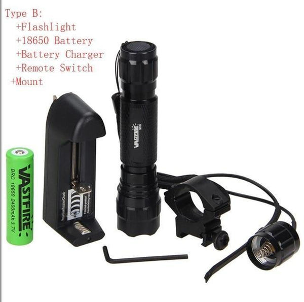 Led Tactical Flashlight+Optional Rechargeable 18650 Battery & Charger
